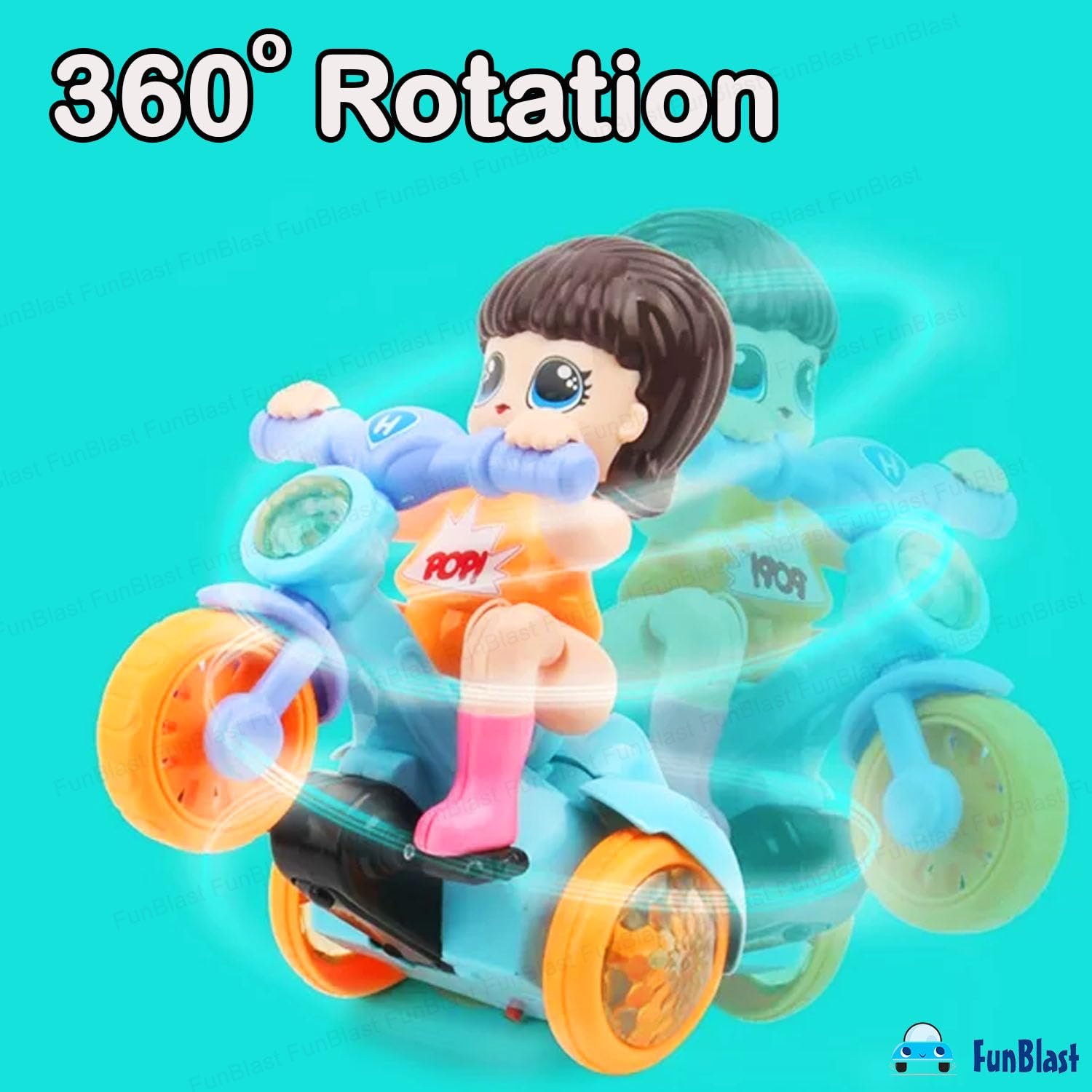 FunBlast Musical Tricycle Toys - Stunt Bicycle Toys, Bump & Go Vehicle Toy with Sound & Flashing Light, Tricycles Toys for Kids 3+ Years (Random Color) - Image 4