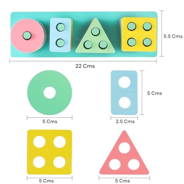Wooden Geometry Angle Blocks Four Shapes Four Colour Stacker Shape Sorter Column Puzzle toyfor Kids Age 2-6 Years (Wooden Geometry Stacker) - Image 3