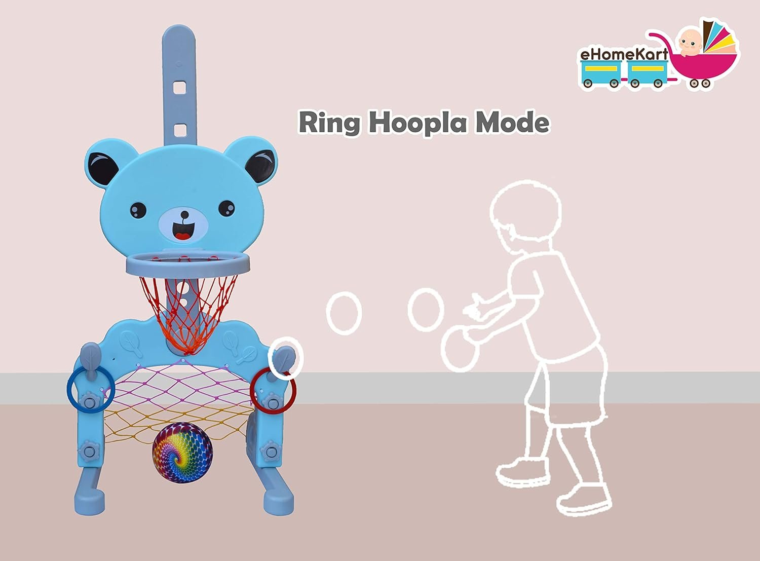 eHomeKart Basketball Toy Set - 3 in 1 Multi Activity Play Centre - Basketball, Football Gate & Ring Hoopla - Age 1-5 Years, 5 Height Adjustable Settings - Perfect Toys for Indoor & Outdoor (Teddy) - Image 6