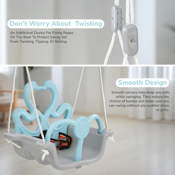 Baybee Baby Swing Chair for Kids, Adjustable Baby Swing Toy with Backrest & Rope | Jhula for Kids | Baby Hanging Jhula Swing Chair for Kids Indoor Outdoor 1 to 3 Years Boy Girl (Sky Blue) - Image 3