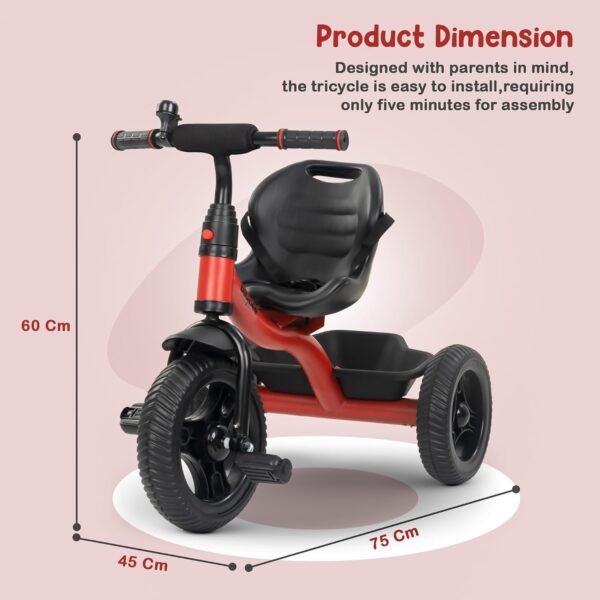 Baybee Hubble Baby Tricycle for Kids | Balanced Baby Trikes with Safety Belt, Eva Wheels & Storage Basket for Toys | Children Bicycle for Kid | Kids Cycle for 2-5 Years Boy Girl (Red) - Image 2