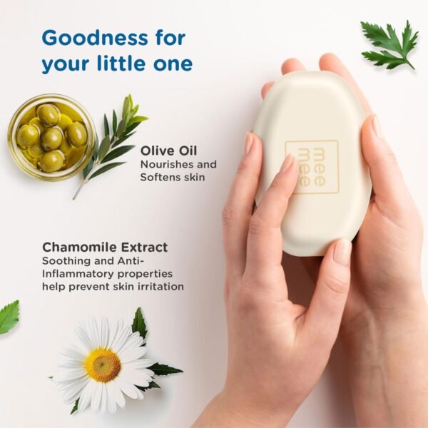 Mee Mee Baby Soap Nourishing Bathing Bar with Chamomile & Olive |Ph Balanced Dermatologist-Approved for Gentle Baby Skin, Tear-Free Formula, Natural Extracts | 75g (Pack of 3) - Image 3