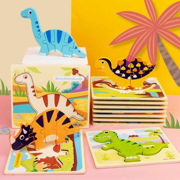 bnf® Wooden Dinosaur Puzzles for 1 2 3 Year Old Kids Educational Toys Style1 Baby | Toys for Baby | Developmental Baby Toys - Image 2