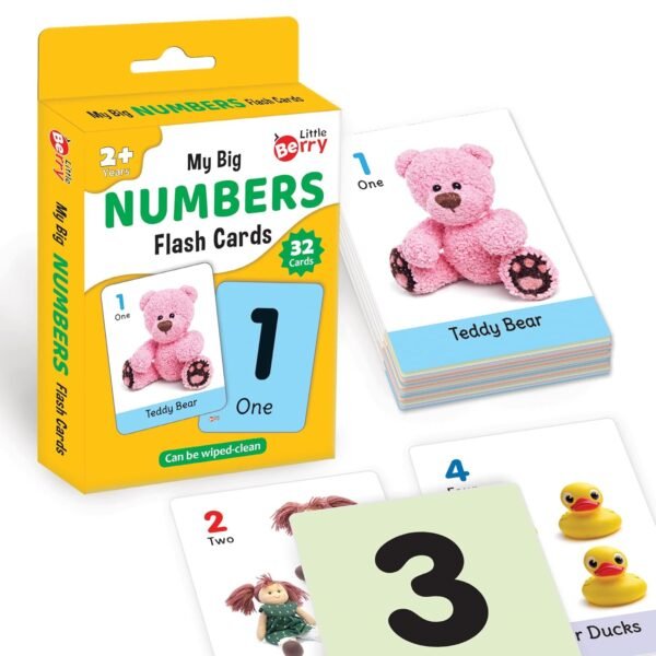 Big Flash Cards for Kids: Numbers | 32 Double-Sided Picture Cards, Durable & Water Resistant | Early Learning & Development Toy for Preschoolers & Toddlers 2-6 Years | Can Be Wiped Clean