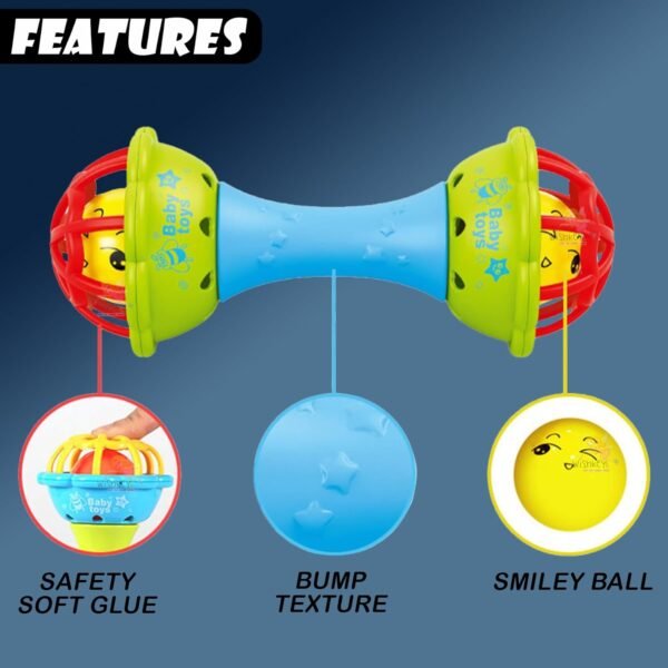 WISHKEY Plastic Colorful Rattles for Infants, BPA Free Non-Toxic Shake & Grab Toys for New Born Babies, Early Age Toys for Kids, 0-6 Months, Multicolor (Pack of 2) - Image 3