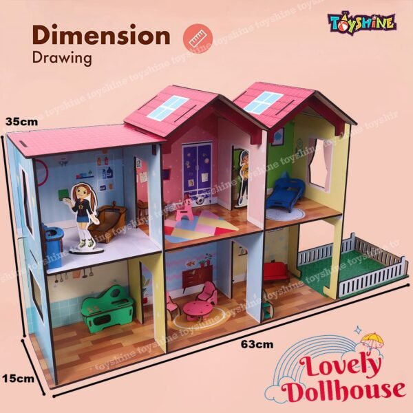 Toyshine Big Size Wooden DIY Doll House for Kids with Furniture, Dolls, Side Garden and Much More! Play House Learning Toy for Girls Boys 3 4 5 6 7 Year Old Birthday Gift Dollhouse - Image 2