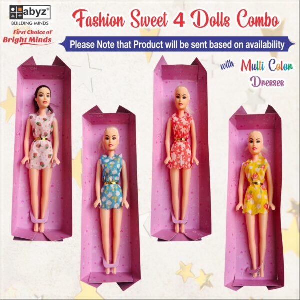ABYZ Fashion Sweet Dolls Set, 4 Pieces with Multi-Colour Dresses, Kids Toy for 3-5 Years - Image 4