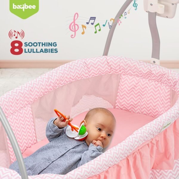 BAYBEE Wanda Electric Swing Cradle for Babies | Automatic Cradle for New Born Baby with 6 Speed Control, Mosquito Net, Toy Bar & Music | Jhula for Kids | Baby jhula for 0 to 2 Years Boys Girls (Pink) - Image 3
