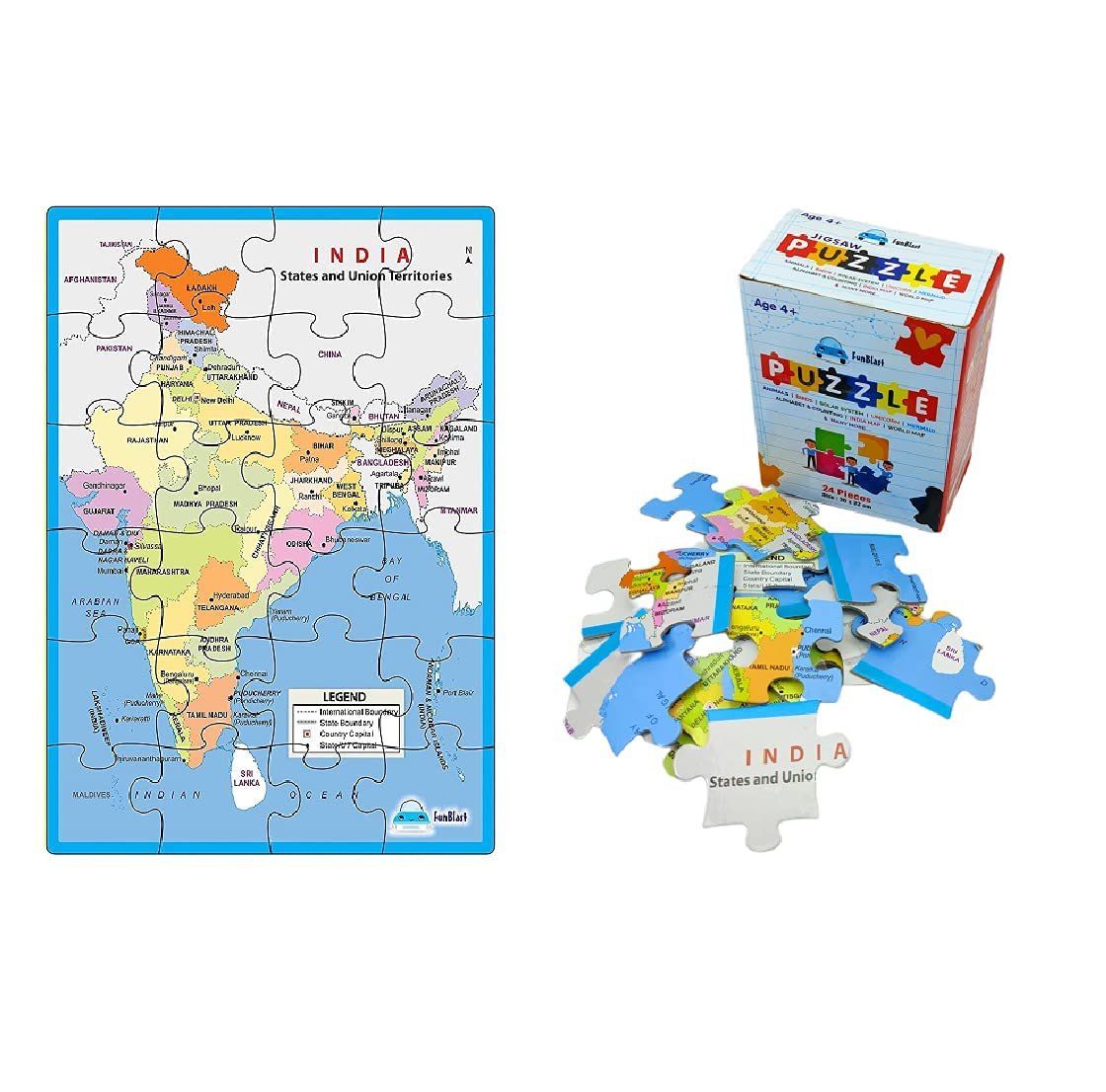FunBlast India Map Jigsaw Puzzle - Educational and Learning Toy for Boys and Girls, Floor Puzzle for Kids of Age 3-5 Years - 24 Pcs (Multicolor) - Image 6
