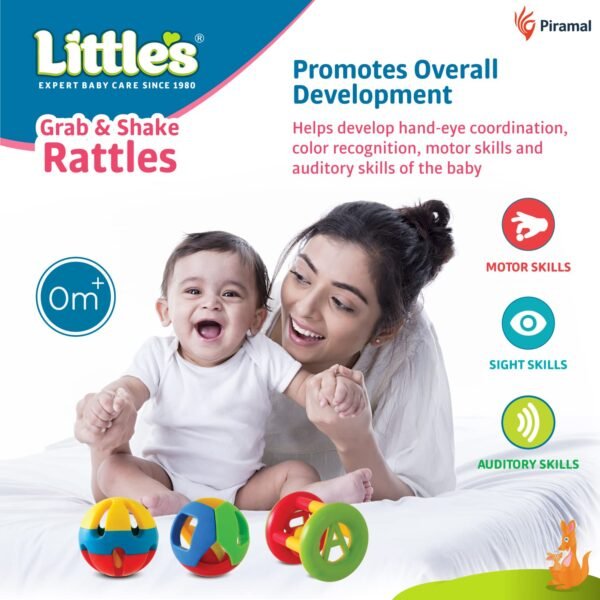 Little\'s Grab & Shake Rattles | Educational & Developmental Toys for Kids | Rattles for Baby | Baby Toys | 3 Piece Multi-Color Toddler Activity Toys | Infant & Preschool Kids Toys - Image 5