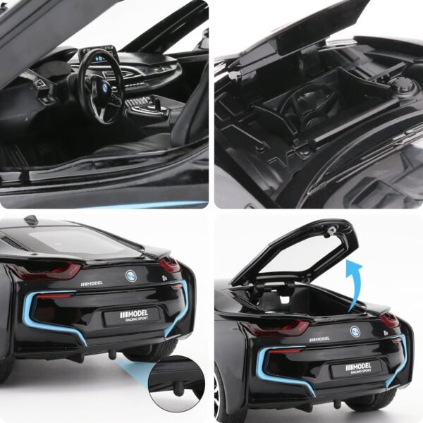 1:24 Diecast Model Alloy BMW I8 Metal Pull Back Car with Sound & Light, 4 Openable Doors, Toy Car for Kids Gift [B M W I8-Black] - Image 5
