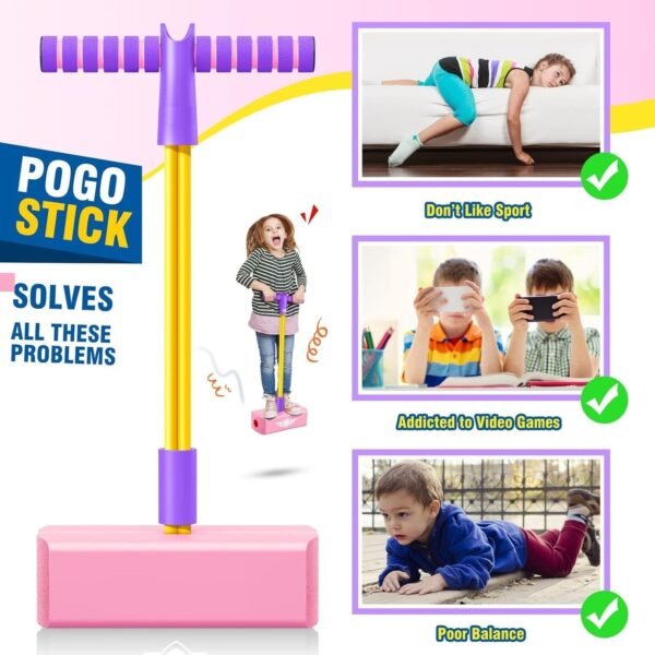 Jumping Pogo Stick Foam Pogo Jumper for Kids, Toys for 3-8 Year Old Boys Girls Outdoor Toys Indoor Toys Fun Gifts Multicolor (Pink) - Image 3