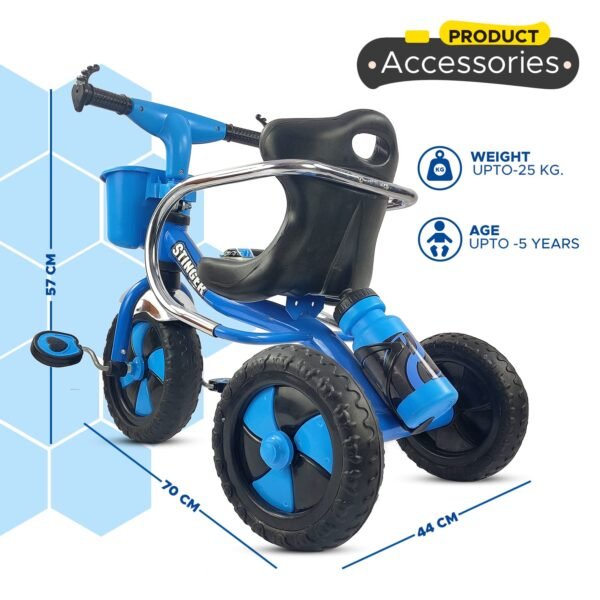 Dash Stinger Tricycle for Kids 3-5 Years, Baby Cycle With Storage Basket and Sipper (Capacity 25kg | Blue) - Image 2