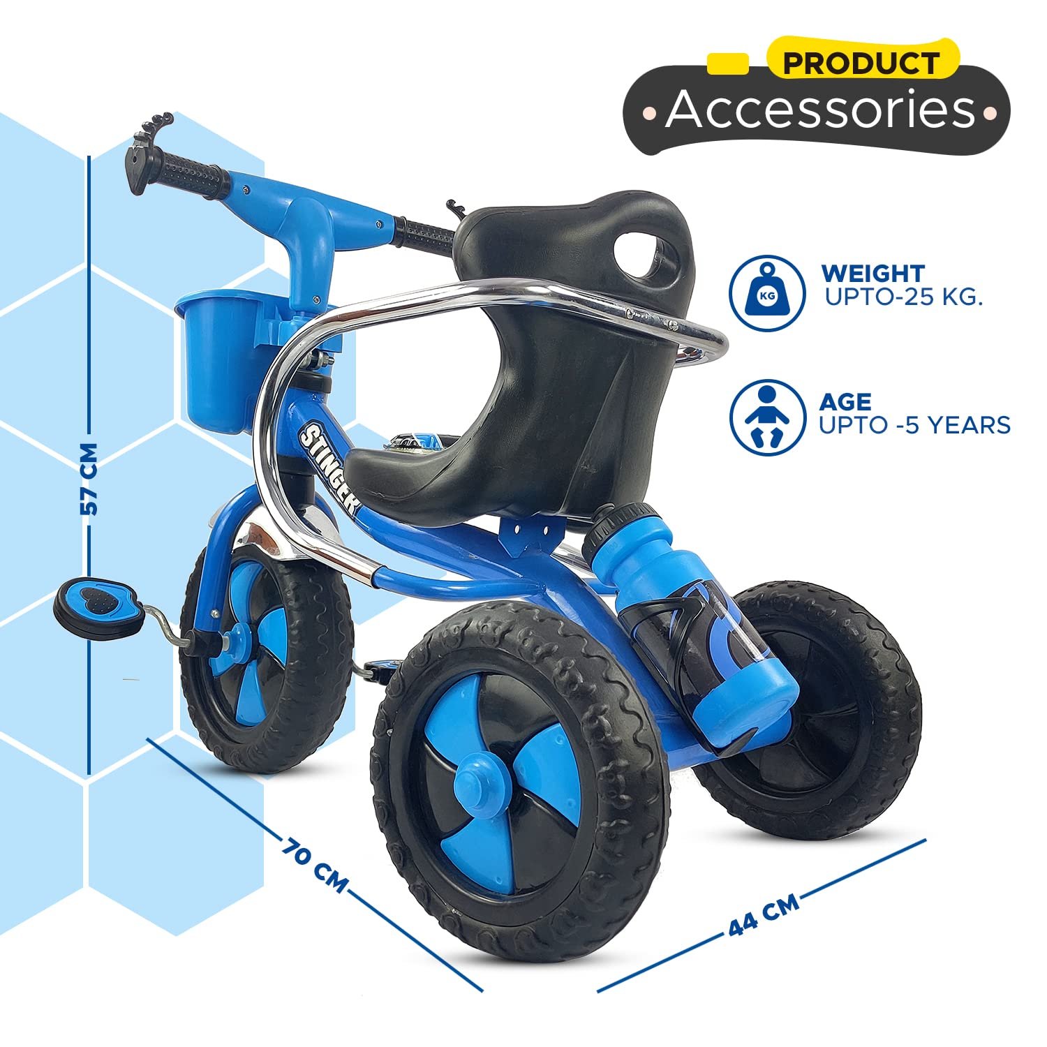 Dash Stinger Tricycle for Kids 3-5 Years, Baby Cycle With Storage Basket and Sipper (Capacity 25kg | Blue) - Image 2