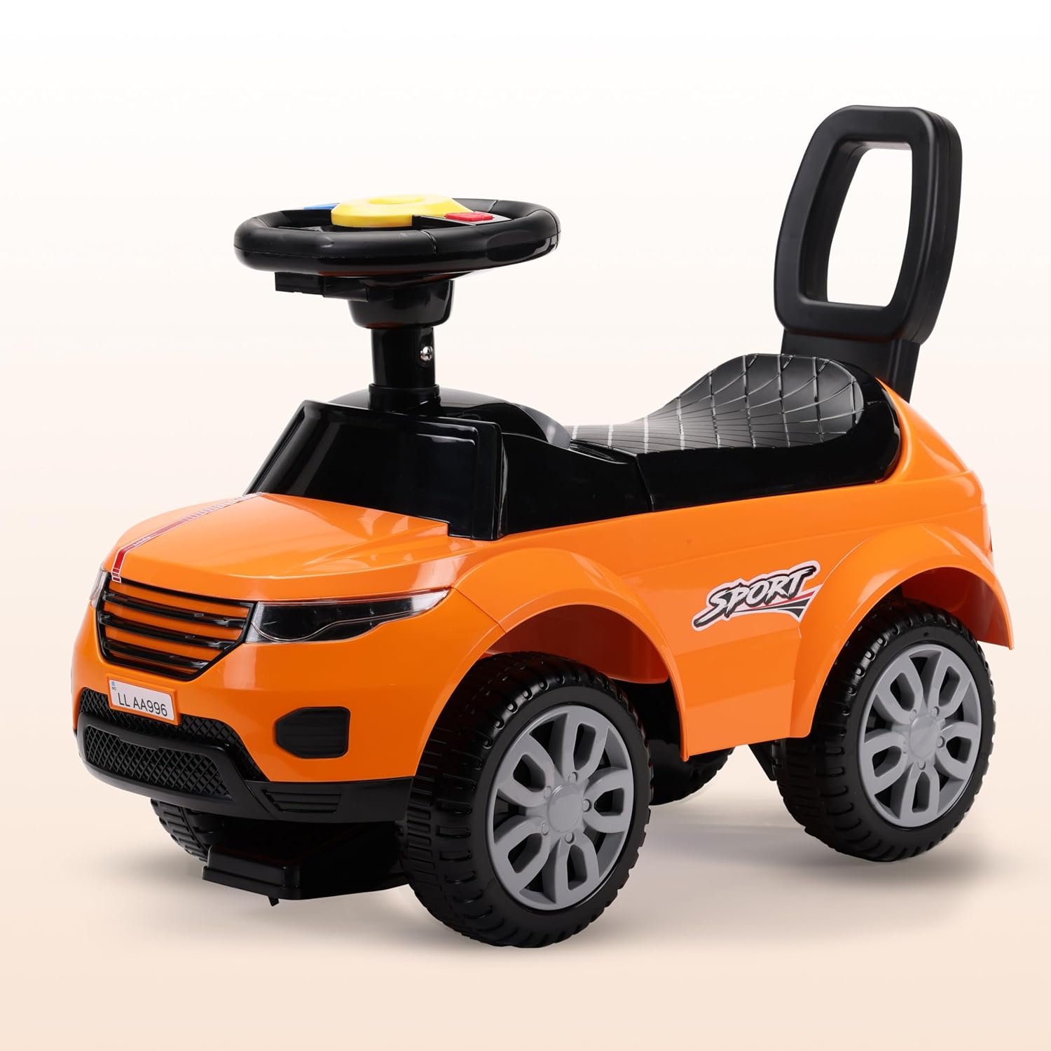 LuvLap Starlight Ride on & Car for Kids with Music & Horn Steering, Push Car for Baby with Backrest, Safety Guard, Under Seat Storage & Big Wheels, Ride on for Kids 1 to 3 Years Upto 25 Kgs (Orange)