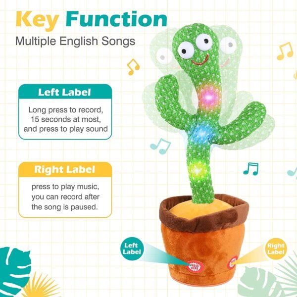 Dancing Cactus Toy for Kids (1 Year Warranty) Talking Singing Children Baby Plush Electronic Toys Voice Recording Repeats What You Say LED Lights - Image 6