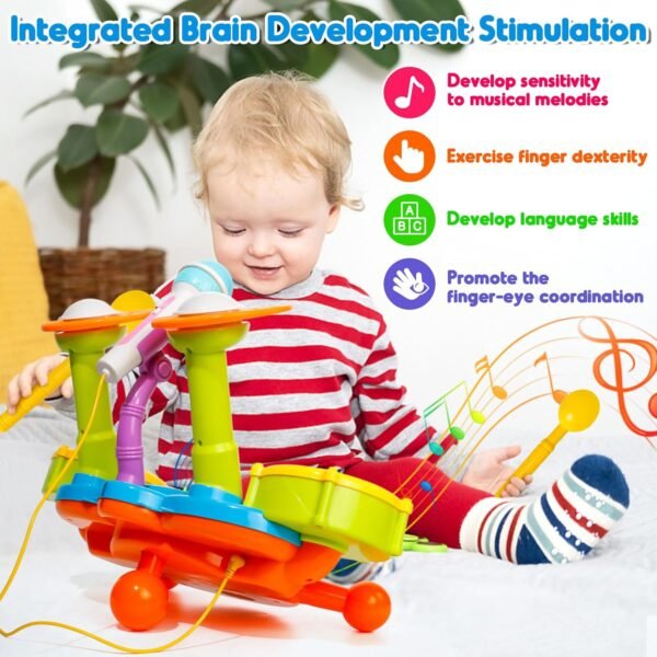 Yoptote Kids Drum Set For Toddlers 1-3 Musical Toys For 1 Year Old Boy Gifts Baby Educational Instruments Microphone Piano Light Up Baby Learning Toys 12-18 Months Easter Gift For 1 2 3 Year Old - Image 4