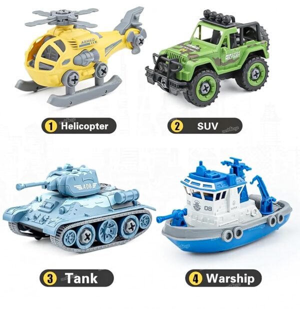 Zest 4 Toyz Pack of 4 DIY Vehicle Toys Take Apart Toys Military Army Car Toy Kids STEM Sand Toys for Kids Birthday Gifts for Boys 2 3 4 5 6 Year Old (Multicolor) - Image 3