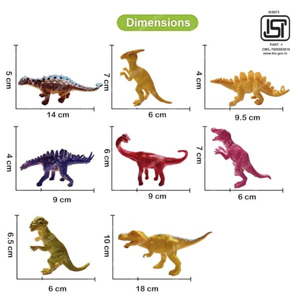 FunBlast Dinosaur Figures Play Set - 8 Pcs Animal Figures for Kids, World Toys, Best Birthday Return Gifts - Image 3