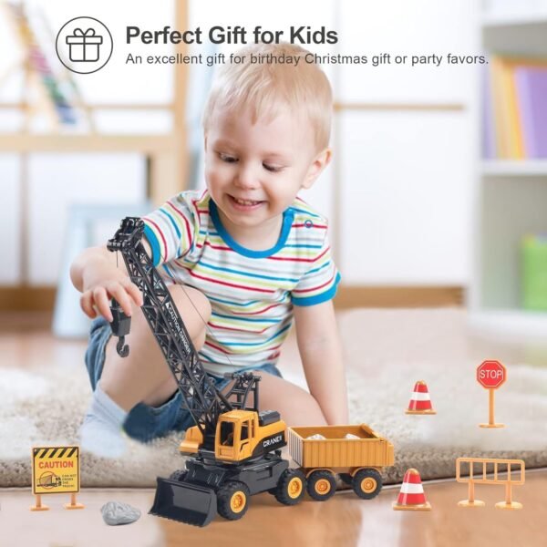 Crane Toy Truck, Construction Truck Toy Set with Road Signs,Outdoor Engineering Vehicle for Sand Party Favour, Birthday Gift 3-8 Years Old Toddlers Children Boys Kids to Play - Image 5