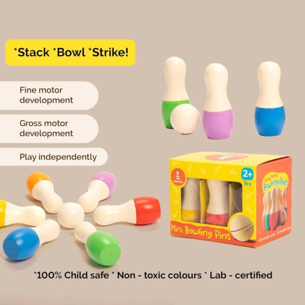 shumee Wooden Bowling Set for Ages 2+ with 6 Pins & 1 Ball | Coordination & Fine Motor Skill Toys for Kids | Activity Toys for 2-5 Years Old | Durable & Lightweight | Ideal Gift - Image 5