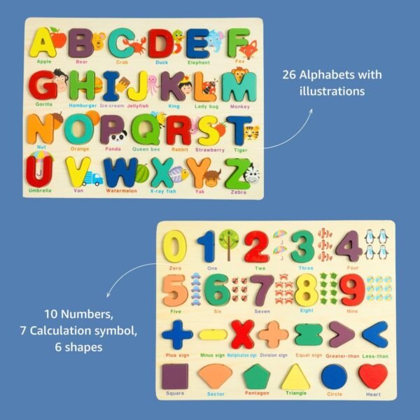 TRENDYKIDS Wooden Educational Puzzles ABCD & 123, Wooden Alphabet Number Shape Puzzles Toddler Learning Puzzle Toys for Kids 3-6 Years Old Boys & Girls, 2 in 1 Puzzle for Toddlers (ABCD&1234 Puzzle) - Image 5