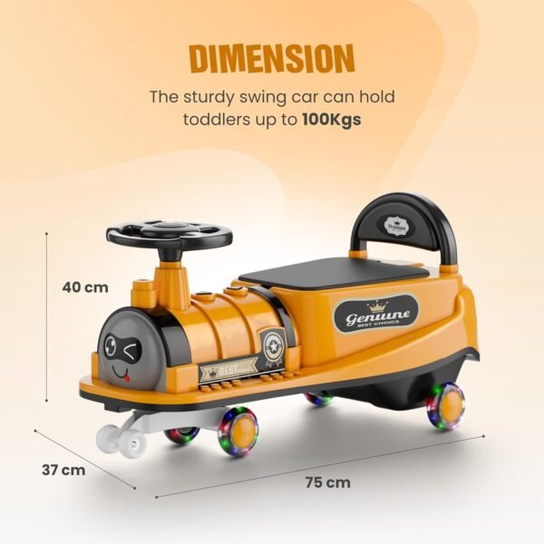 Train Car for Kids 1 Year+ | 2 Year+ | Baby Panda Swing Car | Ride On Car for Kids | Musical Twister Toy Car Magic | Best Birthday Gift for 1-5 Years Baby | Upto 100kg (Tangerine) - Image 2