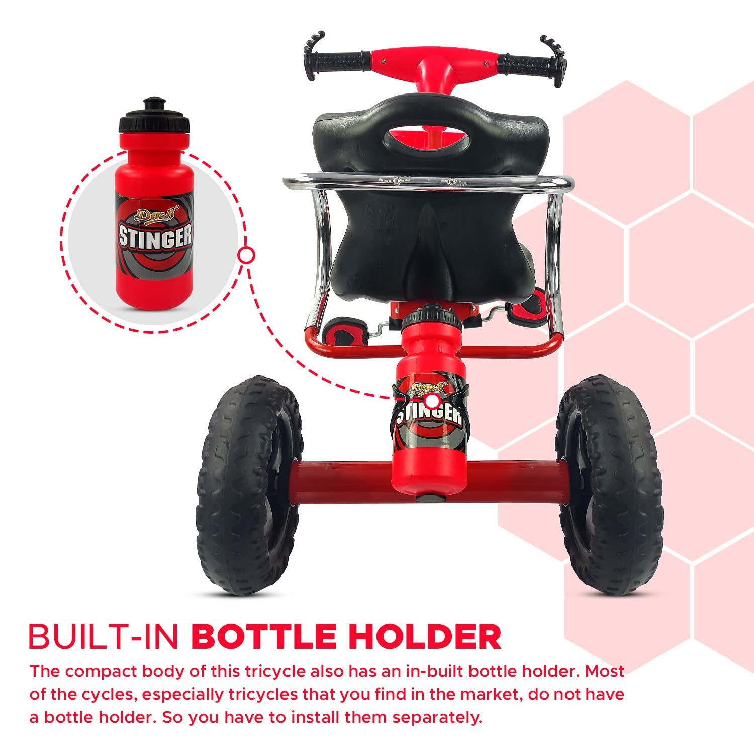Dash Stinger Tricycle for Kids 3-5 Years, Baby Cycle With Storage Basket and Sipper (Capacity 25kg | Red) - Image 6