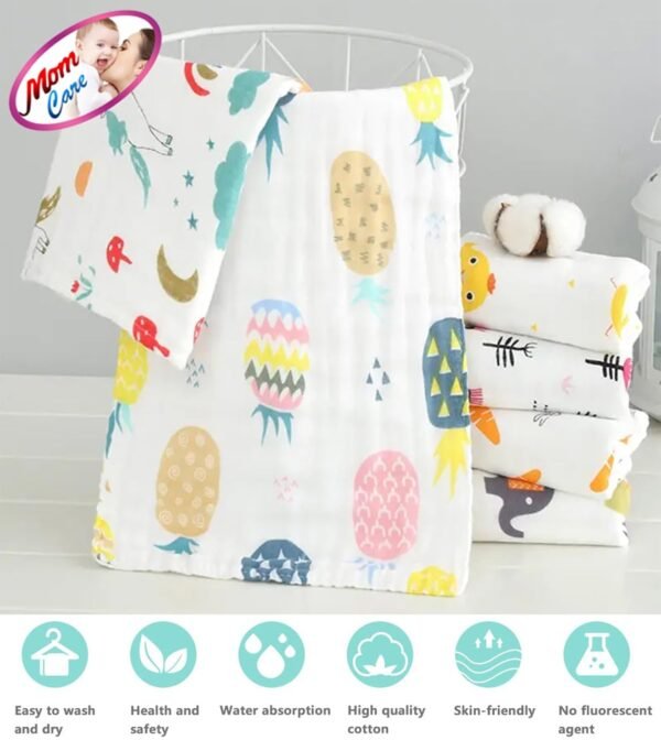 MOM CARE Muslin Bath Towel for Babies Cotton Super Soft Towels for Newborn Baby Highly Absorbent Bathing Towel,Kids Boys and Girls (Pack of 1) White Size 60 x 120 cm - Image 5