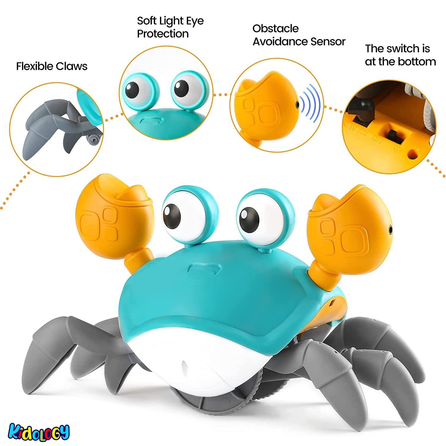 Kidology Crawling Crab Infant Tummy Time Toys For Kids | Kids Electronic Musical Light Up Toy With Automatically Avoid Obstacles Build In Rechargeable Battery, Blue - Image 5