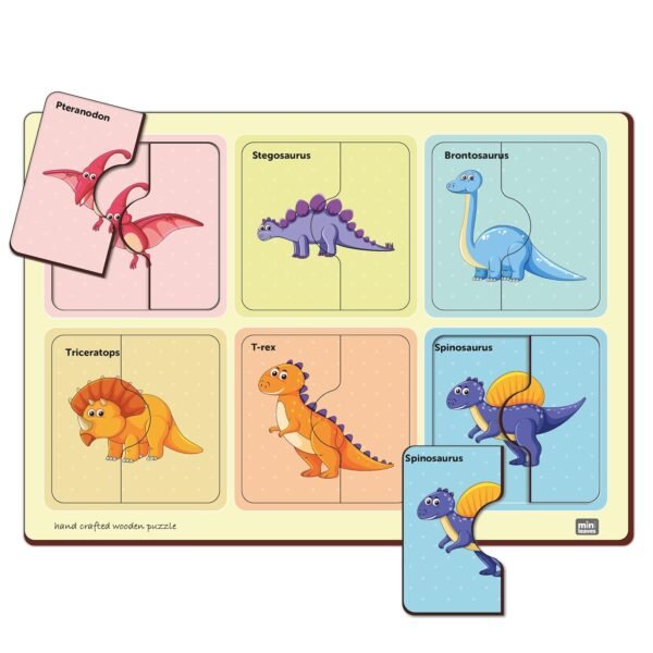 2 Pieces Wooden Dinosaur Puzzle Kids Toys for 2-5 Years Boy Educational Jigsaw for 2+ Year Old Boy Child Safe & Durable Zero Plastic Preschool Picture Matching Toys