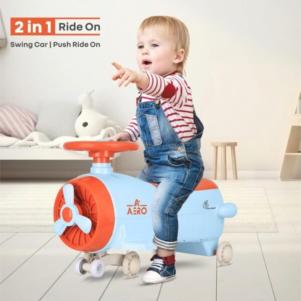 R for Rabbit Iya Iya Aero Kids Swing Car, Scratch Free PU LED Wheels with ABEC7 Bearing, Baby Ride on Magic Toy Panda Car for 2+ Years Boys & Girls, Upto 75 Kgs (Blue Orange) - Image 4