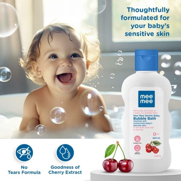 Mee Mee Foamy Baby Mild Bubble Bath 200ml (Pk 1) With Cherry & Fruit Extracts | Tear-Free Moisturizes and Soothes Skin |Infant Friendly Natural Head to Toe Baby Wash Dermatologically Tested - Image 4