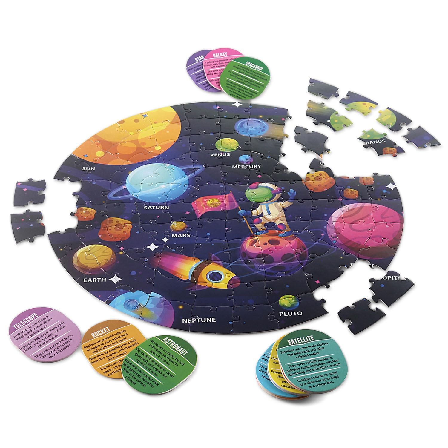 Play Nation Premium Space Themed Jigsaw Puzzle for kids, 100 pcs with 14 Flash Cards, kids puzzle for 2-5 years, Fun Learning & Educational Toy and Games for Focus, Memory, Mental Boost, BIS Certified - Image 2