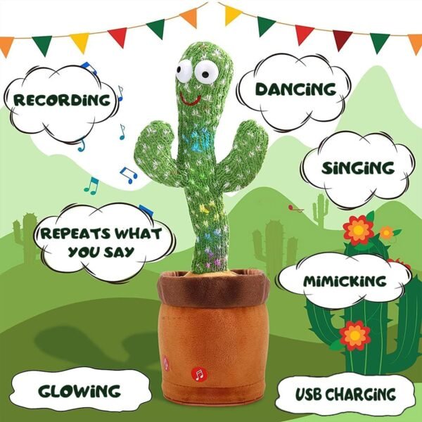 Wembley Toys Dancing Cactus Talking Plush for Baby Children - Speaking Interactive Electronic Toy for Kids 1 2 3+ Year Old Boy Girl - Voice Recording Repeats Funny Gift - Green - Image 3