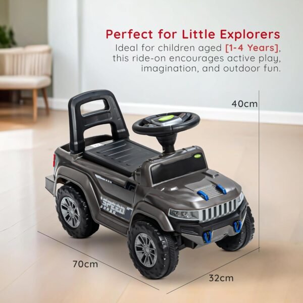 Baybee Speedy Ride on Baby Car for Kids | Ride on Toys Car with Music & LED Light | Portable Push Ride on Jeep with Backrest & Storage Basket | Kids Car to Drive 1-3 Years Boys Girls (Grey) - Image 3