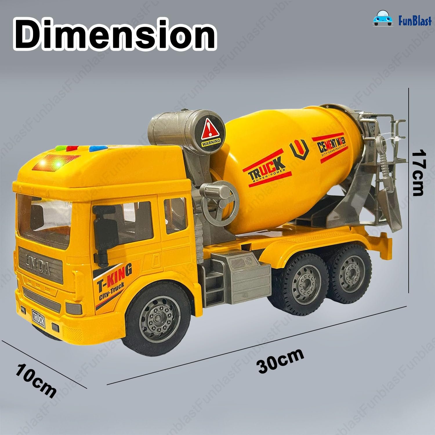 FunBlast Cement Mixer Truck Toy for Kids, Friction Power Construction Truck Toy for Kids, Big Size Pull Back Toy Trucks for 3+ Years Old Boys and Girls, Light and Sound Toys for Kids (Yellow) - Image 3