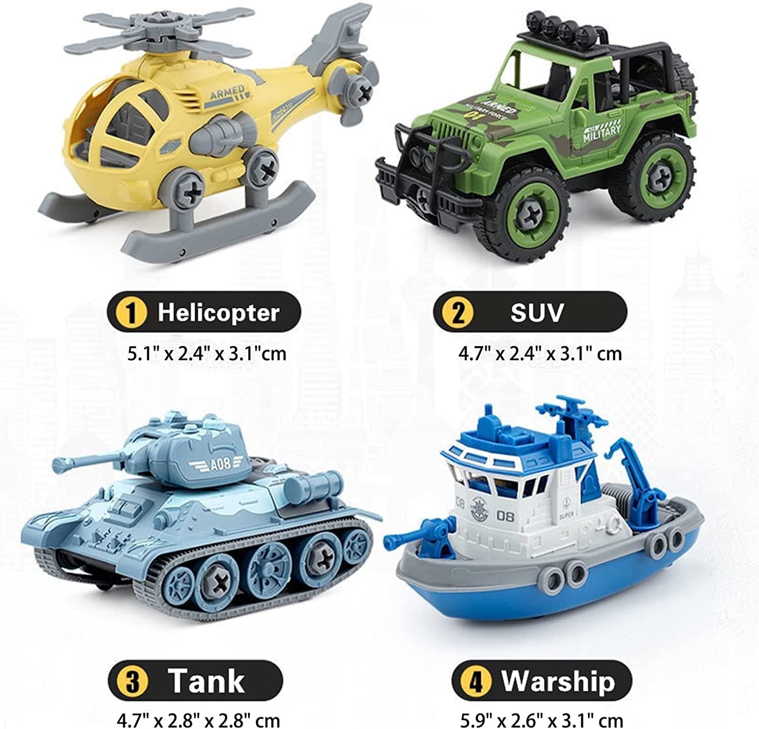 Food Transport Foldable Vehicles Car Toy Pack Of 4 With 1 Screwdriver Tools,Kids Stem Toys Including 1 Scooter,1 Truck,1 Rickshaw,And 1 Van For Toddlers Boys 2-6 Year Old,Multicolor - Image 6