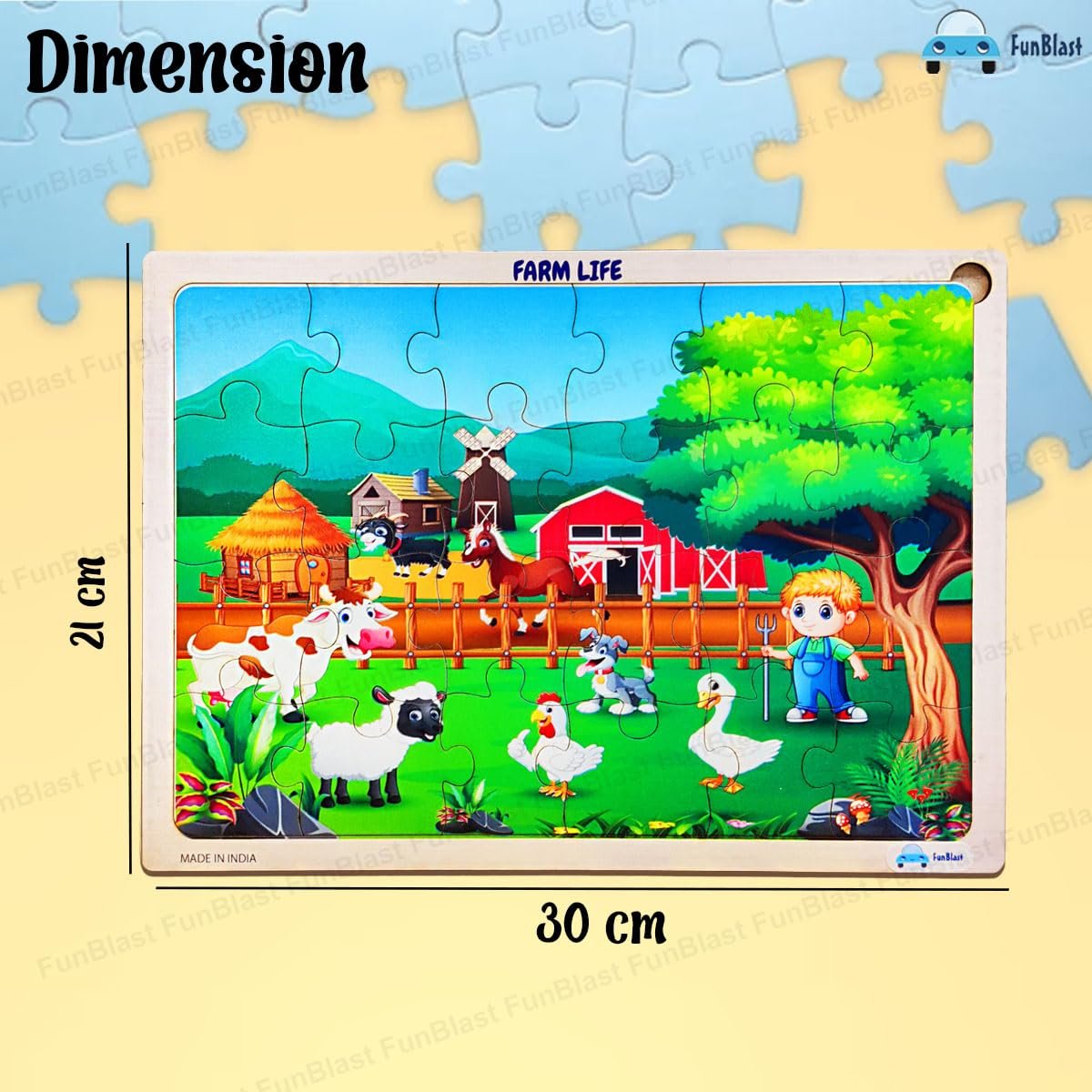 FunBlast Puzzles for Kids - 24 Pcs Farm Life Jigsaw Puzzle for Kids of Age 3-5 Years, Wooden Board Jigsaw Puzzles, Floor Puzzle for Children, Learning and Educational Jigsaw Puzzle Toys - Image 3