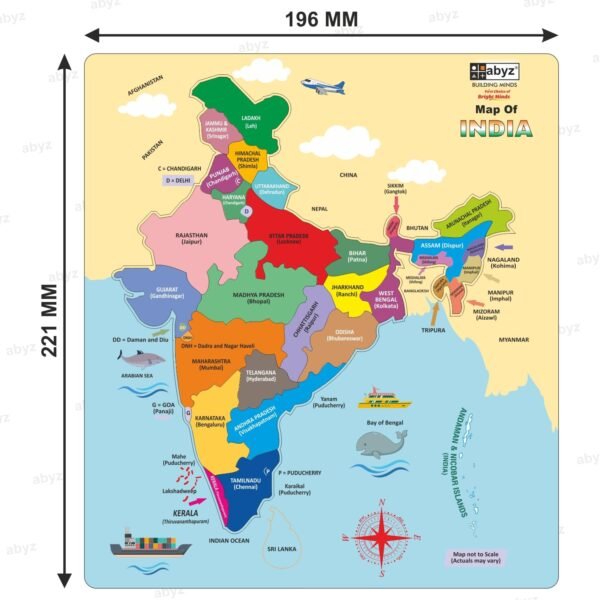 ABYZ India Map Wooden Jigsaw Puzzles - Geography for Kids Educational Toys for Learning Puzzles Suitable for Children Ages 4-8 - Fun & Challenging Brain Booster Games Focus and Memory for Boys & Girls - Image 2