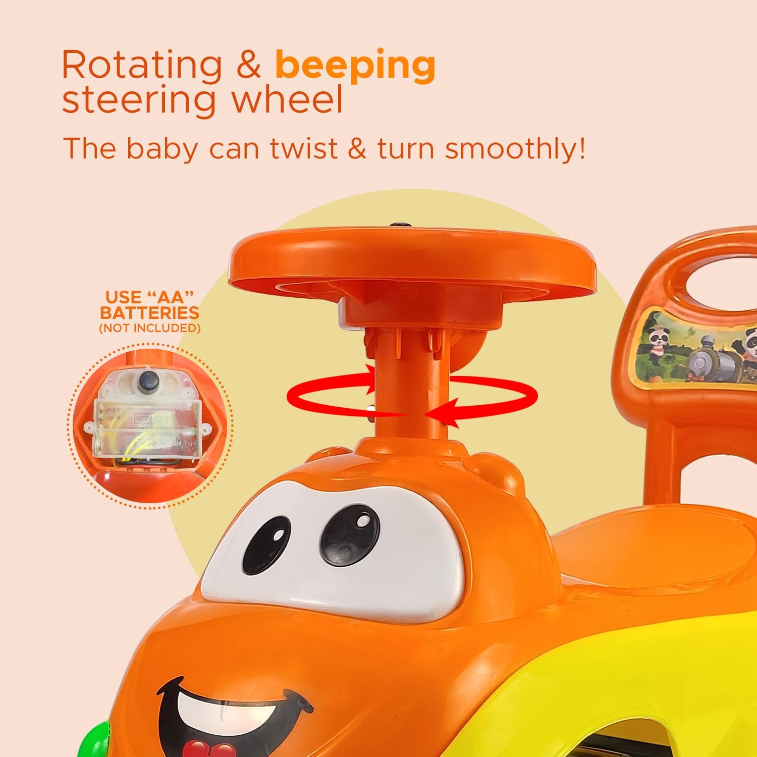 NHR Magic Rider Push Car Ride-On for Kids with Fun, Safe, and Entertaining Ride Music 1-3 Year (Orange) - Image 3