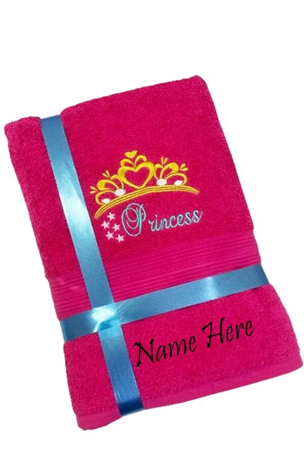 Li’Ll Pumpkins™ Princess Theme Personalized Embroidered 100% Cotton Bath Towel with Name for Daughters/Sisters/Girls, 500 GSM (Pack of 1, Bright Pink)