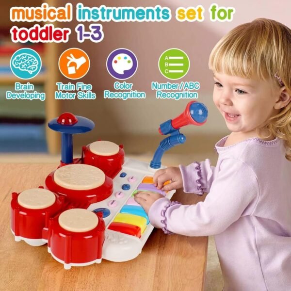 Drum Fun Toys - Musical Instrument Set for Toddlers 1-3 Years | Multifunctional Educational Toy with Lights, Sounds, and Colorful Keyboard - Image 2