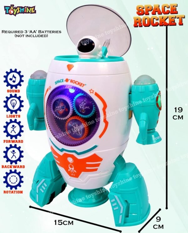 Toyshine Space Rocket Musical Toy with Moving Gears Flashing Lights and Rotation Feature, Toy for 2-5 Year of Old Boy Girl Birthday Present - Image 4