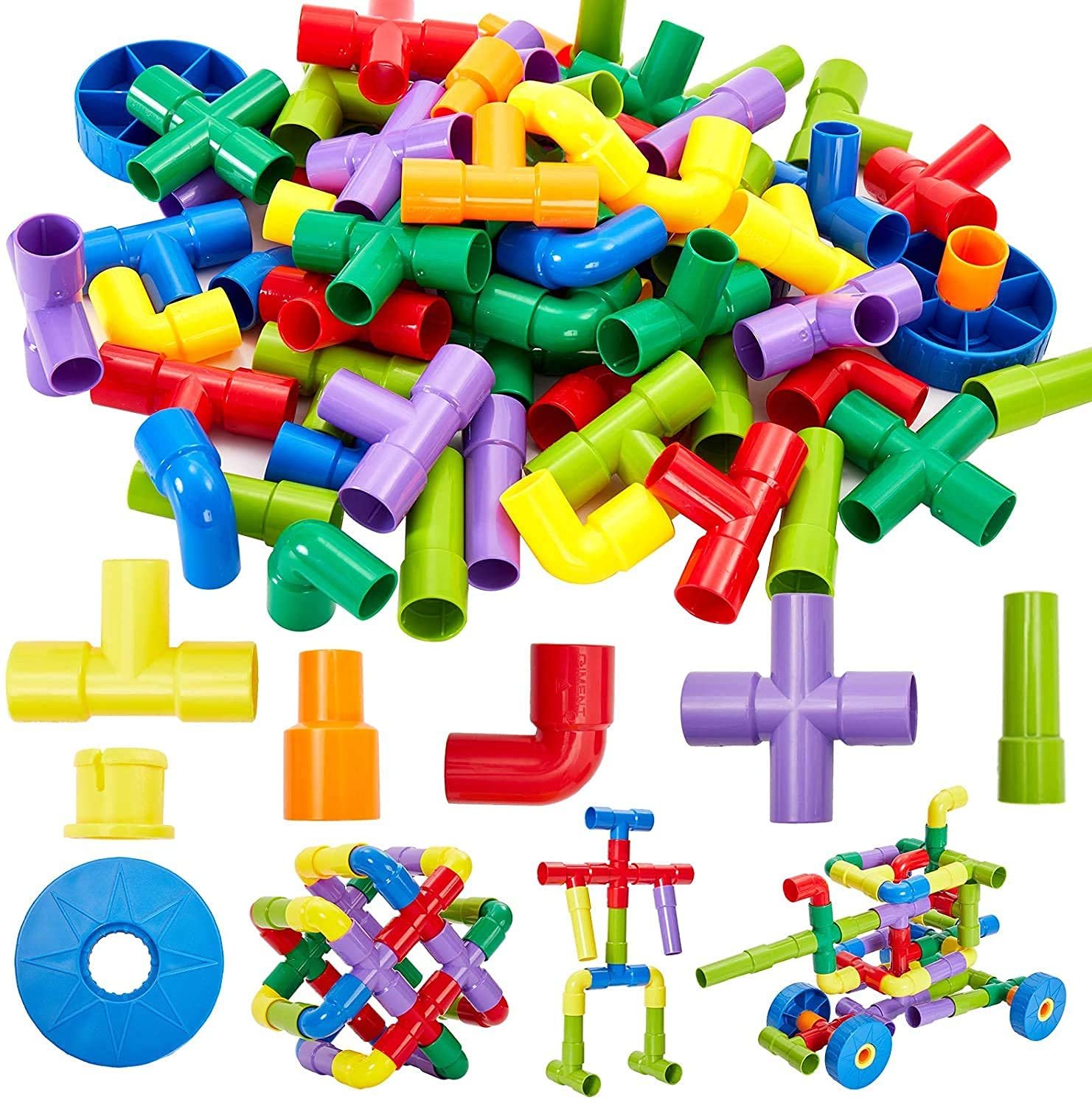 Pipe Puzzle Kids Building Blocks Toys - Pipe Puzzle with Different Shapes Block Game for 3-8 Years Old Kids Boys & Girls,Multi Color,75 Piece,Multicolor