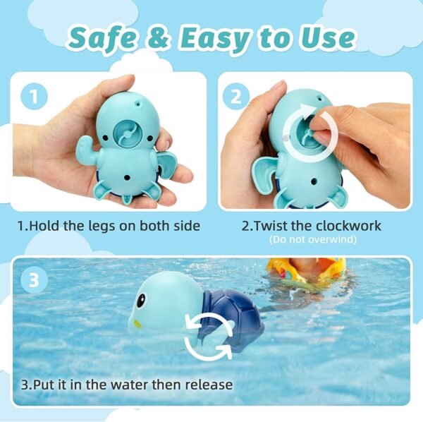 Bath Toys, Cute Swimming Turtle Bath Toys for Toddlers 1-3 Years, Floating Wind Up Toys for 1 Year Old Boy Girl, Baby Bathtub Water Toys, Preschool Toddler Pool Toys ( Pack of 1 ) - Image 6