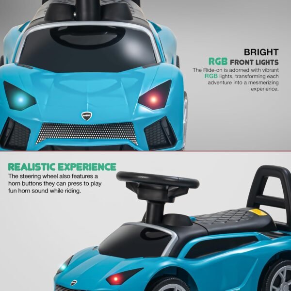 Baybee Mini Lambo Baby Ride on Cars for Kids | Push Ride on Baby Car with Safety Backrest, Storage, Lights & Music | Baby Toys Big Kids Car | Push Ride on Kids Cars for 1 to 3 Years Boys Girls (Cyan) - Image 5