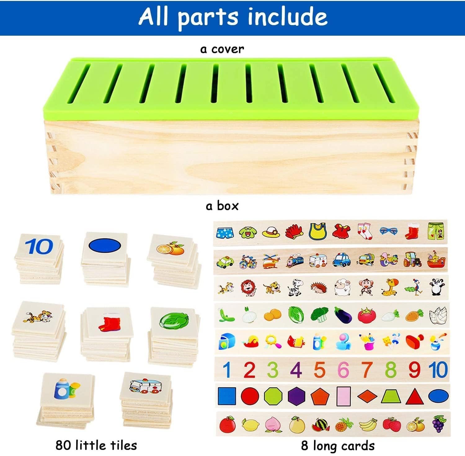 Little Mind Learning Toys Knowledge Classification Wooden Blocks for Children Preschool Preschool Kindergarten Games Autism Toys Motor Skills STEM for Girls Boys 2-4 Year Old, 80 Pcs - Image 6