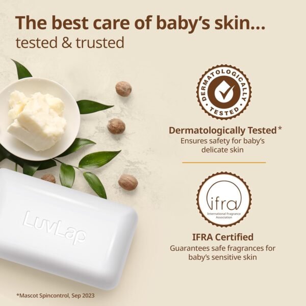 LuvLap Moisturizing Baby Bathing Bar, Baby soap with pH 5.5, with Shea Butter, Avocado, Olive Oil & Oatmeal, Paraben free, Dermatologically tested, with soap tray, 75g - Image 4