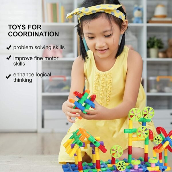 Building Blocks for Kids 3-5 Years - Puzzles Games, Bricks Toys Sets With Wheel, Educational Block Game (Approx 72 Piece Pipe Puzzle Set) - Image 4
